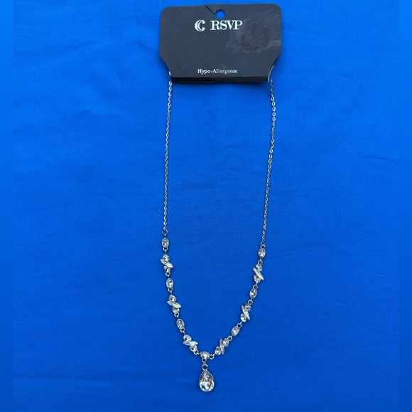 Charming Charlie Jewelry - CHARMING CHARLIE Silver RSVP Rhinestone 18”-20”adjustable length necklace